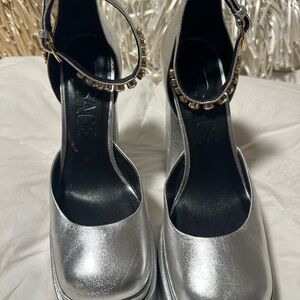 Versace Metallic Silver Heels with Gold Accents